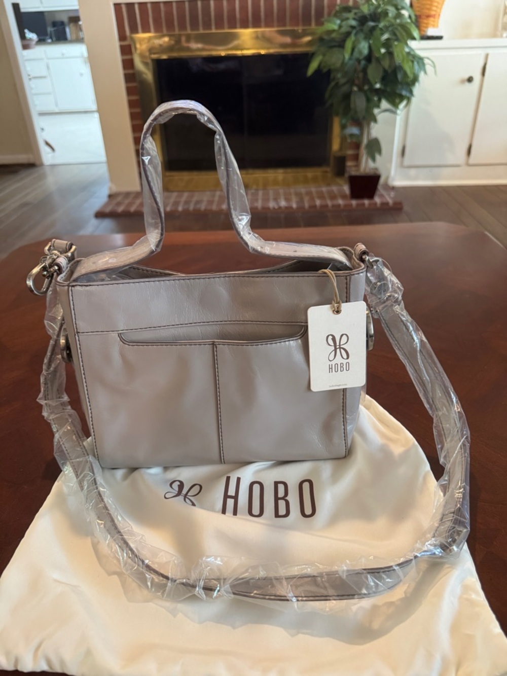 HOBO Render Small Crossbody Gray Leather Shoulder Bag